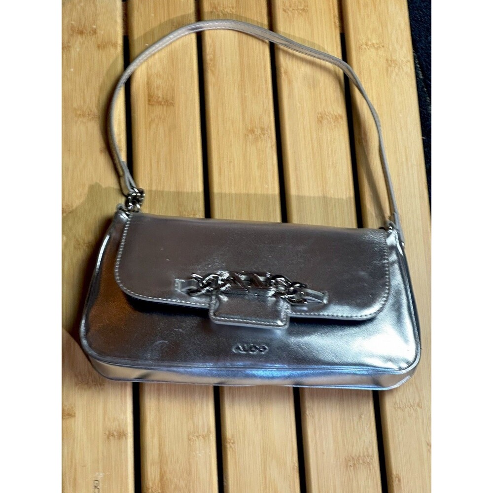 Bolso De Hombro ALDO Plateado Metalizado Cadena Estilo Y2K Baguette Mujer